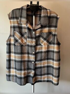 SHEIN Curve Flannel Vest Top Women 4XL Grey Mustard Plaid Gorpcore Cabincore